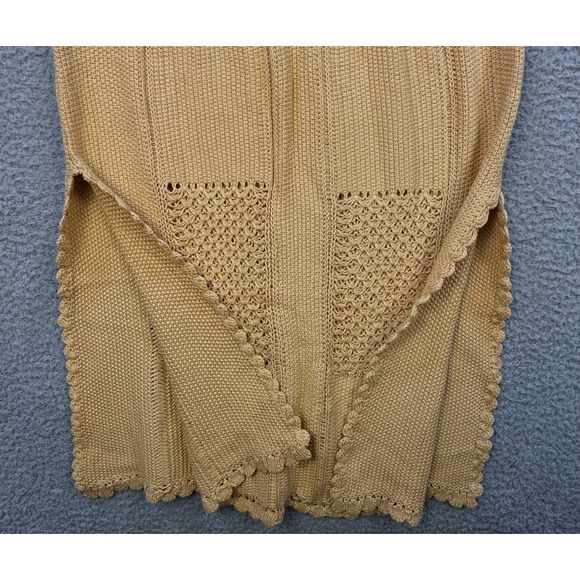 F.P. Beach (Free People Line) Sweater Dress Crochet Knit Boho Tan Sleeveless M - Picture 2 of 6
